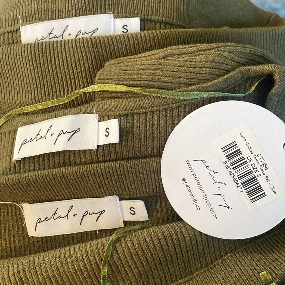 Petal & Pup NEW Luna Knitted Matching 3 Piece Set Midi Dress Olive Green Size S - Picture 12 of 14